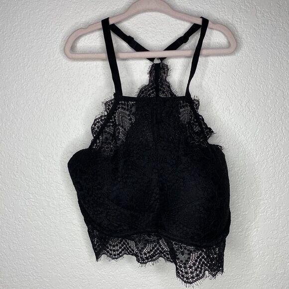 PINK Victoria’s Secret Black Lace Halter Racer Back Push Up Bralette S P D-DD - Picture 11 of 11